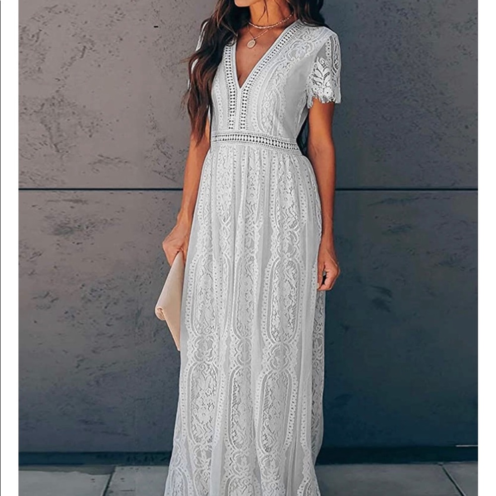 White Floral Lace Maxi Dress